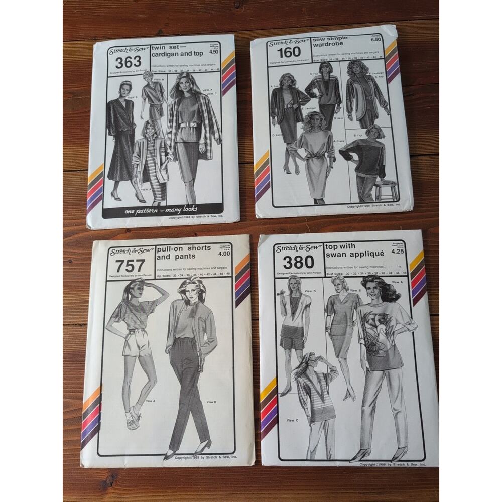 Lot Of Four Stretch And Sew Patterns 1988 Through 1990 Uncut New Old Stock